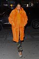 rihanna orange fuzzy coat nyc outing 01