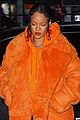 rihanna orange fuzzy coat nyc outing 04
