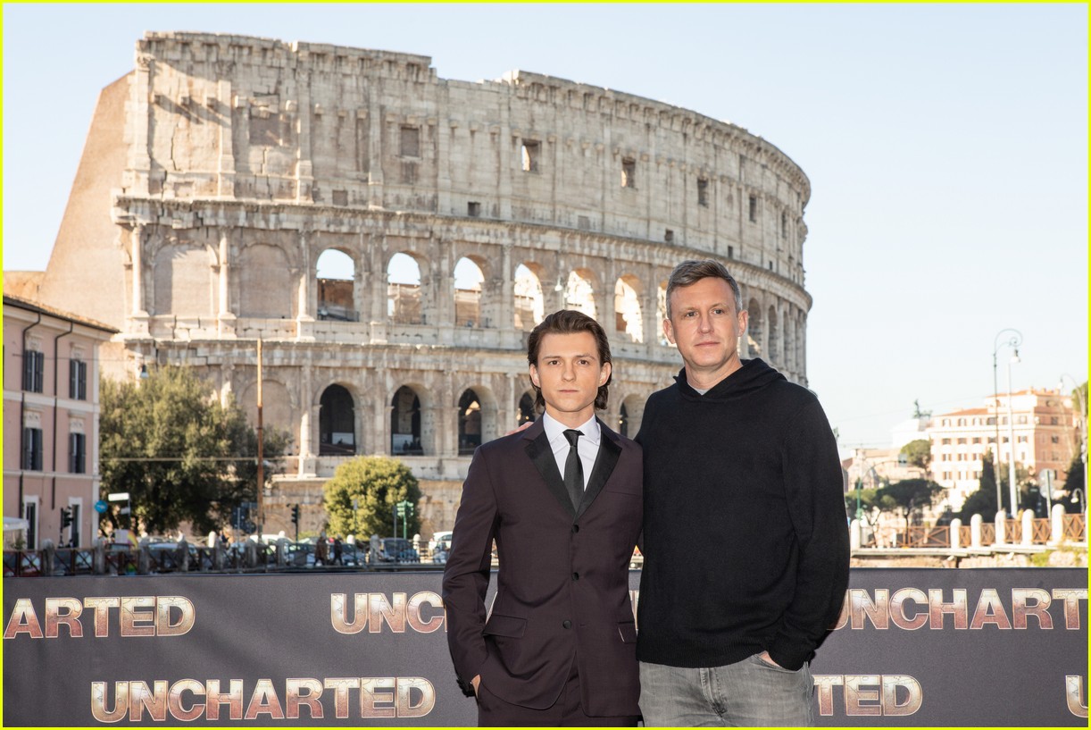 tom holland joins director for uncharted rome photo call 024702053