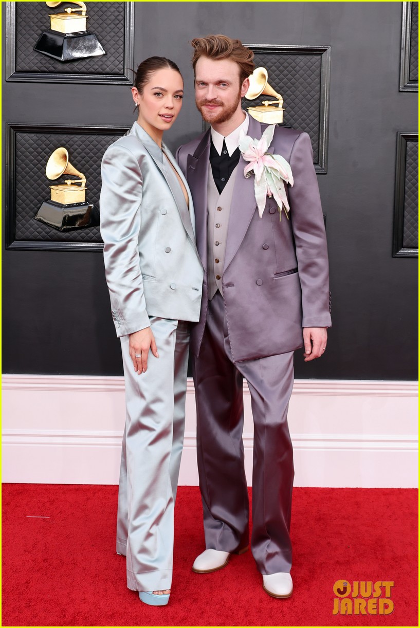 Finneas & Claudia Sulewski Coordinate in Satin Suits for Grammys 2022