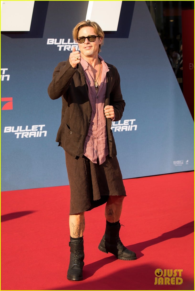 Brad Pitt Explains Why He Wore a Skirt to the 'Bullet Train' Premiere:  'We're All Going to Die': Photo 4797989 | Brad Pitt, Bullet Train Pictures  | Just Jared