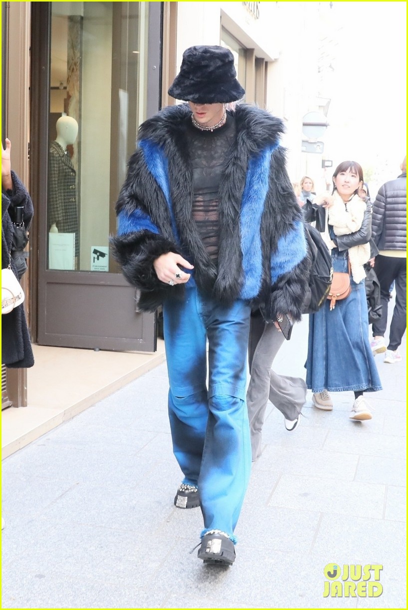 Megan Fox Channels Britney Spears in Denim Dress While Out With Machine