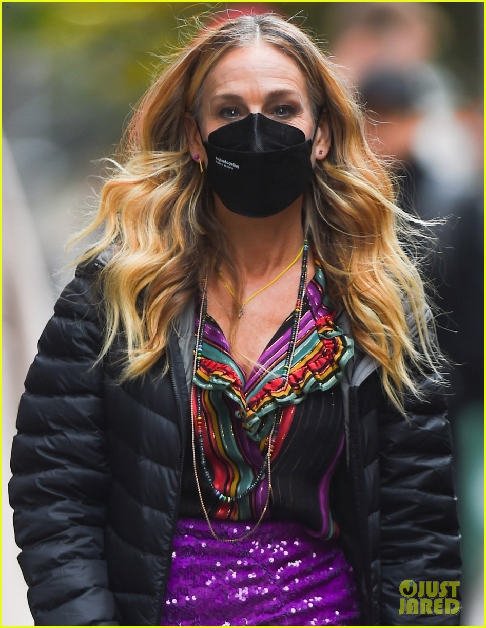 Sarah Jessica Parker Wears Sparkling Purple Skirt on 'And Just Like