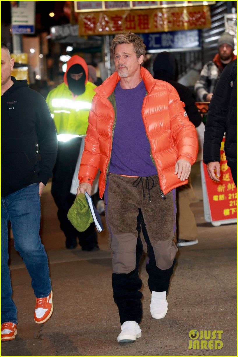 Brad Pitt's Orange Coat Sticks Out On Set Of Thriller With