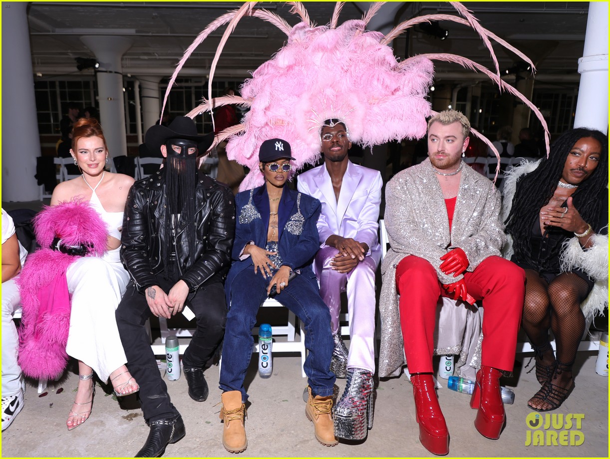 Lil Nas X Wears Giant Pink Feathered Headpiece to Christian Cowan