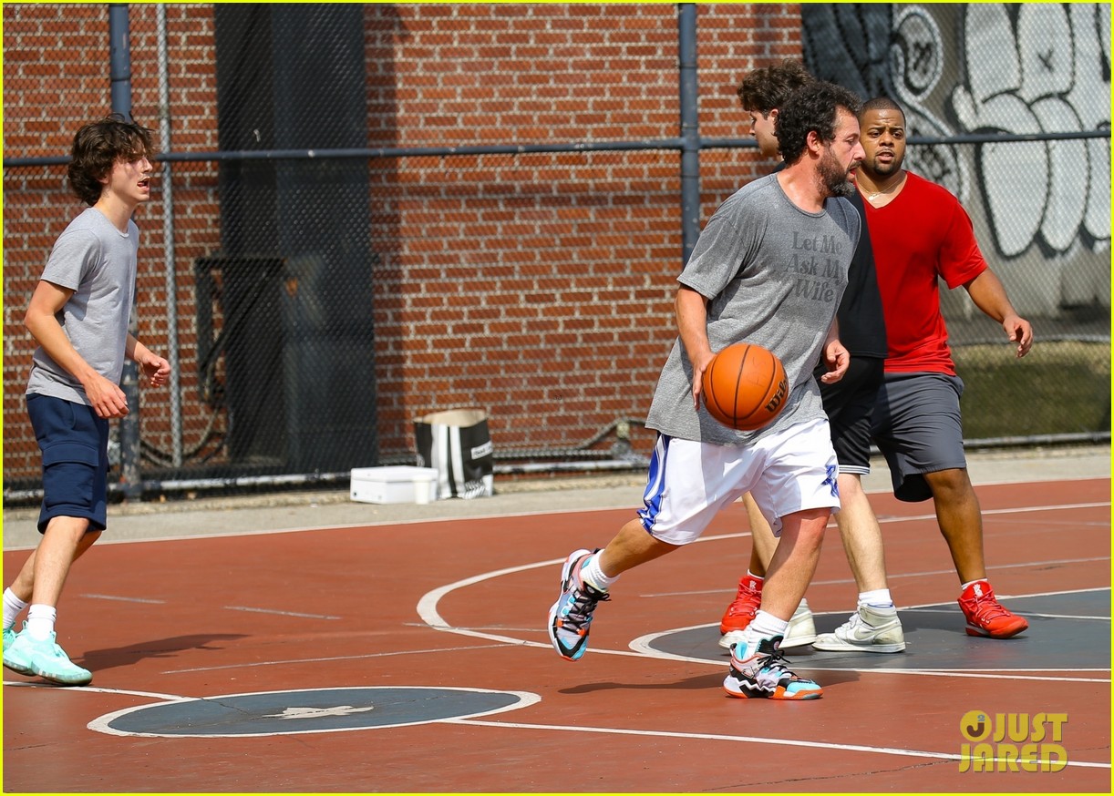 Timothee Chalamet Reunites with Adam Sandler to Play Basketball on a Public Court in New York