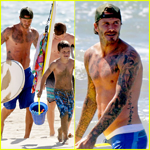 David Beckham: Shirtless Surfing with the Boys!