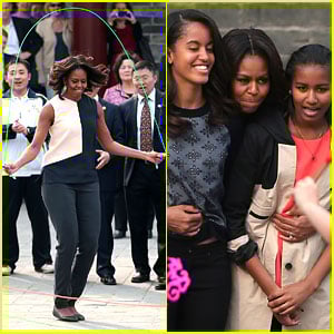 Michelle Obama Jumps Rope in China with Her Daughters! | Barack Obama ...