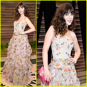 Zooey Deschanel Rocks Floral & Ruffles at Vanity Fair Oscars Party 2014