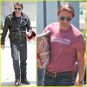 Olivier Martinez Carries His Motorcycle Helmet Like a Purse!