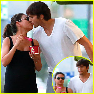 Ashton Kutcher Plants a Kiss on Pregnant Mila Kunis After Lunch!