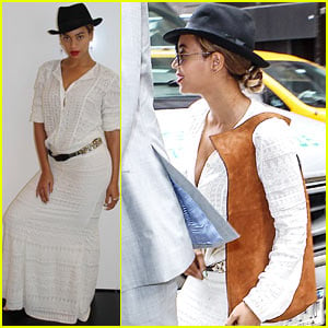 Beyonce is Summer Chic in White Outfit & Fedora in NYC