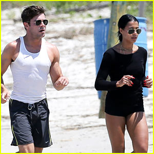 Zac Efron & Sami Miro Work Out Together on the Beach!