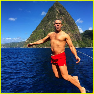 Andy Cohen Shows Off Fit Shirtless Bod While Jumping Off Boat | Andy