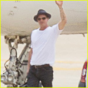 Brad Pitt Waves Goodbye Before Hopping on a Private Plane
