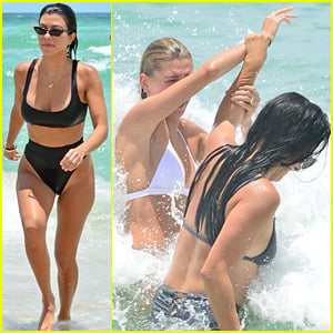 Kourtney Kardashian & Hailey Baldwin Put On Their Bikinis for Miami Beach Day