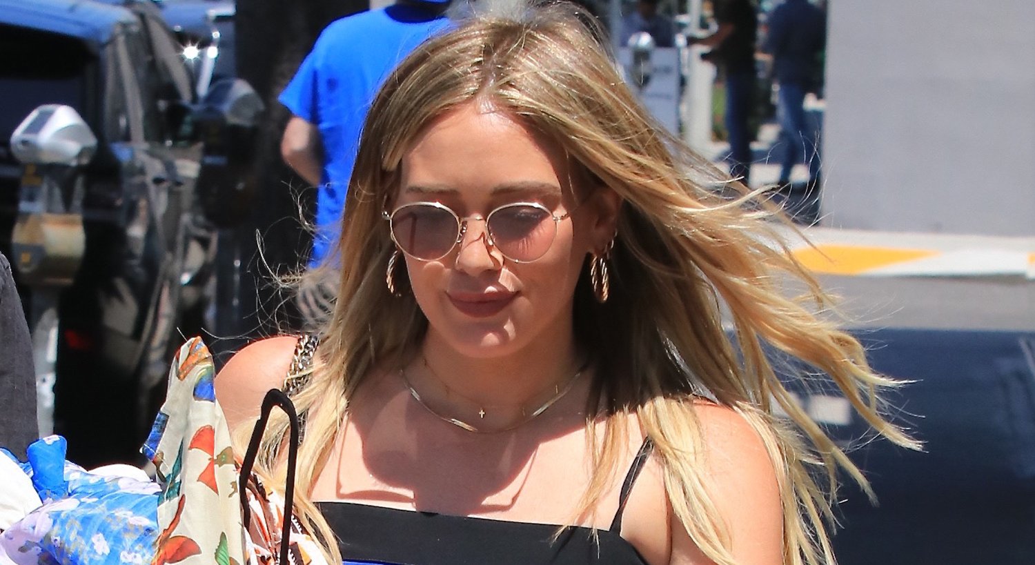 Pregnant Hilary Duff Dresses Her Bump in a Colorful Dress in Beverly