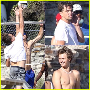 Leonardo DiCaprio & Ansel Elgort Battle It Out in Beach Volleyball Game!