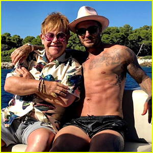 Elton John Hangs Out with Shirtless David Beckham in France