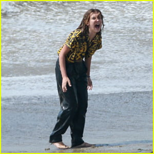 Millie Bobby Brown Films a Dramatic Scene at the Beach for 'Stranger Things' Season 3!
