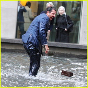 Adam Sandler Jumps Into a Fountain on a Cold Day While Filming 'Uncut Gems' in NYC!