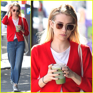 Emma Roberts Rocks a Red Cardigan for Her Smoothie Run