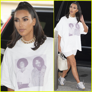 Kim Kardashian Wears Michael Jackson & Prince Shirt at JFK Airport
