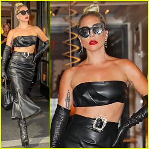 Lady Gaga Is Fierce in a Leather Look En Route to the Apollo