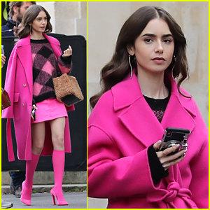 Lily Collins Films More Scenes for 'Emily in Paris' In Bright Pink