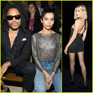 Zoe Kravitz Steps Out For Saint Laurent Fashion Show With Dad Lenny & Hailey Bieber