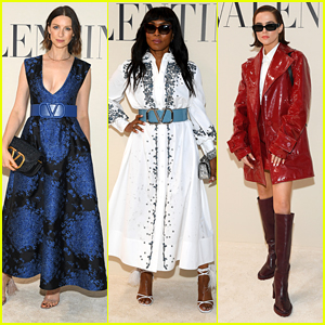 Caitriona Balfe Looks Royal in Blue at Valentino's Paris Fashion Week Show With Angela Bassett & Zoey Deutch