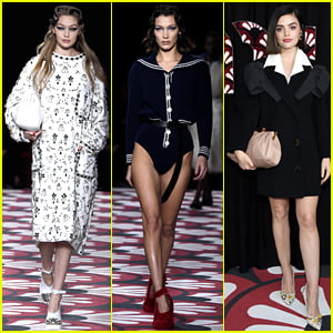 Lucy Hale Supports Gigi & Bella Hadid at Miu Miu's Paris Fashion Week Show
