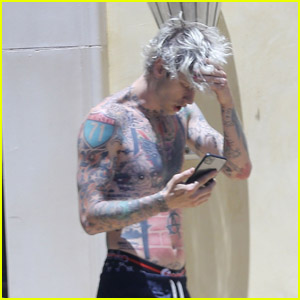 Machine Gun Kelly Shows Off His Tattoos Shirtless While Hanging Out in LA
