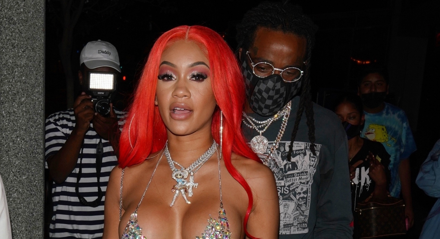 Saweetie Rocks Bedazzled Bra on Dinner Date with Quavo.