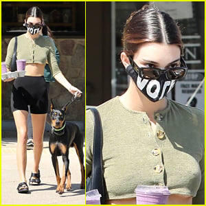 Kendall Jenner Wears 'Vote' Face Mask During A Juice Run