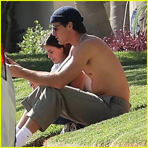 Jacob Elordi Goes Shirtless While Hanging Out Outside with Girlfriend Kaia Gerber