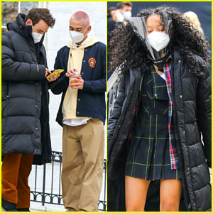 'Gossip Girl' Cast Stays Warm & Masked Up In Between Takes On Set