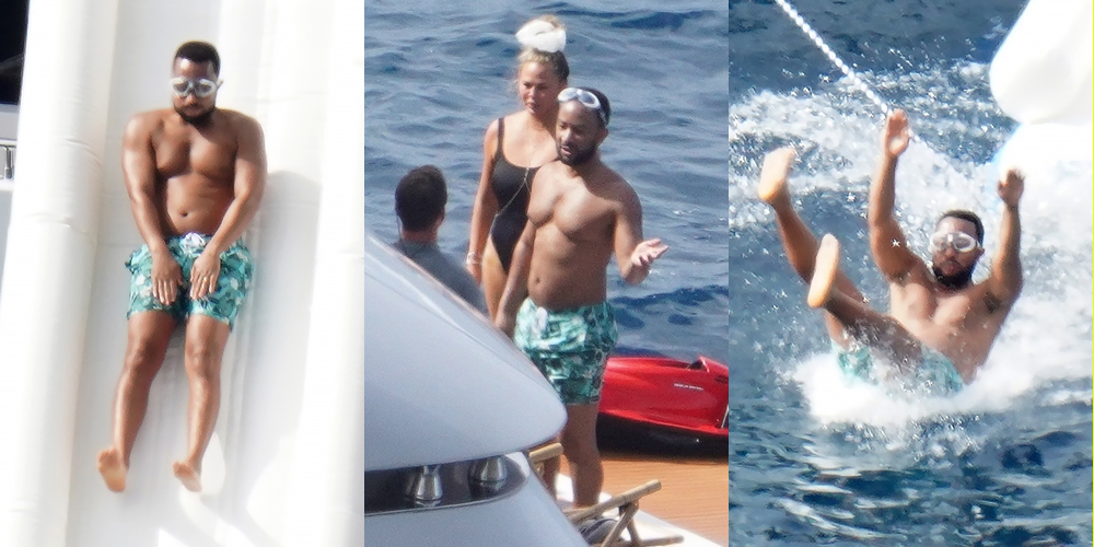 Shirtless John Legend Slides Down a Yacht During Family Vacation with Chris...