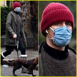 Tom Hiddleston Doubles Up with Masks While Taking His Dog for a Walk