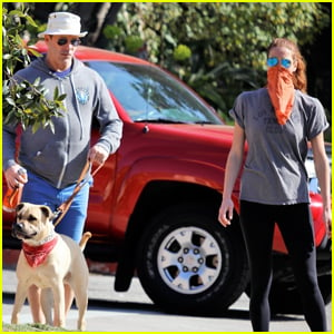 Jon Hamm & Girlfriend Anna Osceola Take His Dog for a Walk Around the Neighborhood