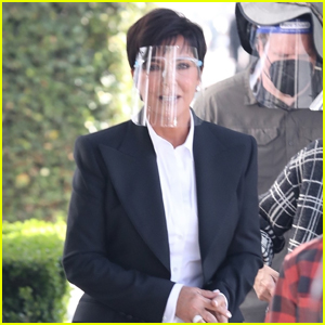 Kris Jenner Stays Safe Behind Face Shield While Filming a New Commercial