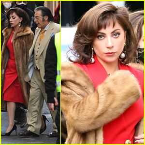 Lady Gaga Is The Real Lady In Red While Filming 'House of Gucci' With Al Pacino