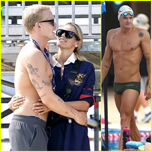 Cody Simpson Celebrates With Girlfriend Marloes Stevens After Competing In Australian Swimming Championships 2021