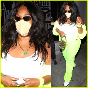 Lizzo Rocks Neon Yellow Outfit for Dinner in WeHo