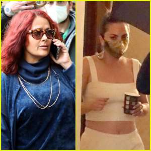 Salma Hayek Sports Red Hair on the Set of 'House of Gucci' With Lady Gaga