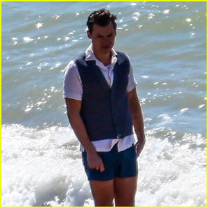 Harry Styles Films a Beach Scene for 'My Policeman' Movie with Emma Corrin