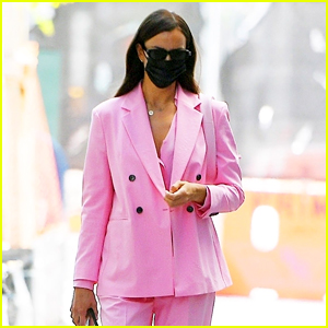 Irina Shayk Brightens the NYC Sidewalk in a Pink Suit