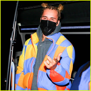Justin Bieber Wears His Hair Up in Top Knots While Grabbing Dinner with Friends