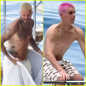 David Beckham Jumps Off a Yacht with His Pink-Haired Son Cruz