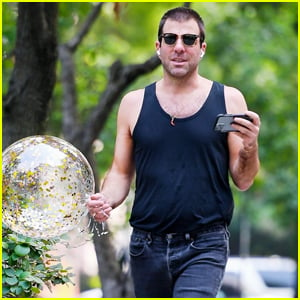 Zachary Quinto Carries Balloon With Him Through Washington Square Park in NYC